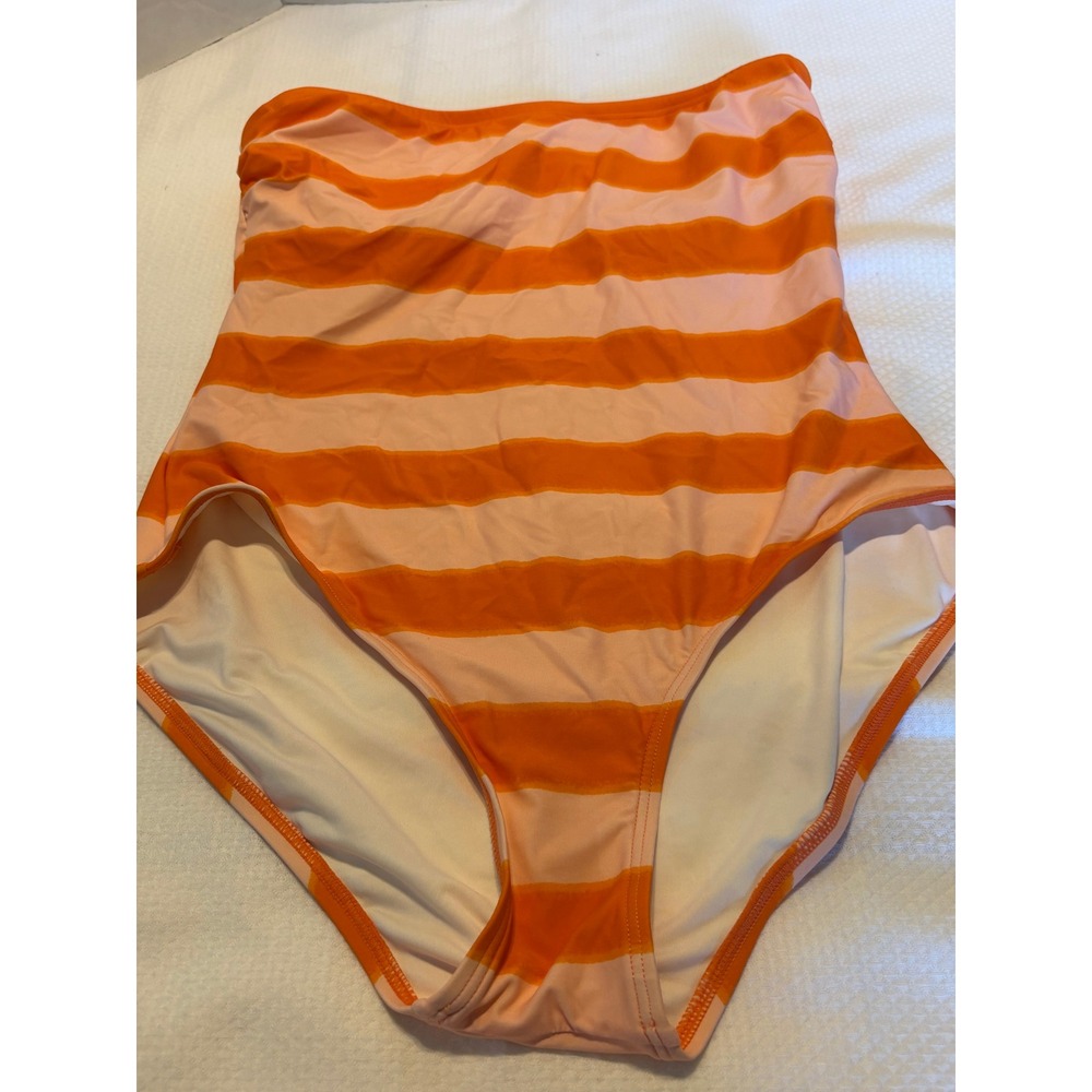 Kate Spade New York Orange Peach‎ Striped Bandeau One Piece Swimsuit Size L